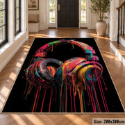 Rainbow Headphones Glow area rug displayed in a foyer