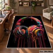 Rainbow Headphones Glow area rug displayed in a home office