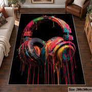 Rainbow Headphones Glow area rug displayed in a living room