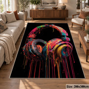 Rainbow Headphones Glow area rug displayed in a lounge