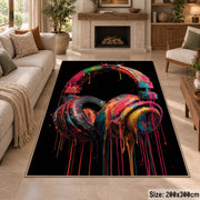 Rainbow Headphones Glow area rug displayed in a sitting room