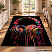 Rainbow Headphones Glow area rug displayed in a dining room