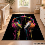 Neon Headphones Glow area rug displayed in a nursery