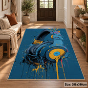 Blue Headphones Paint area rug displayed in a entryway