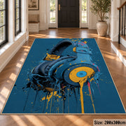 Blue Headphones Paint area rug displayed in a foyer