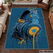 Blue Headphones Paint area rug displayed in a living room