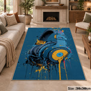 Blue Headphones Paint area rug displayed in a sitting room