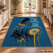Blue Headphones Paint area rug displayed in a dining room