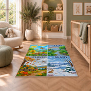 weather landscape learning rug displayed in a nursery beside an upholstered chair