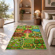 farm counting learning map rug displayed in a bedroom in sunlight