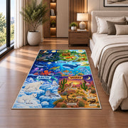 night and day animal habitat adventure rug displayed in a bedroom beside the bed