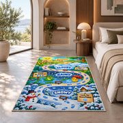 weather adventure trail rug displayed in a bedroom in sunlight