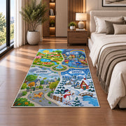weather town road map rug displayed in a bedroom beside the bed