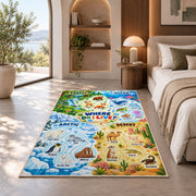 animal habitat find and learn chart rug displayed in a bedroom in sunlight