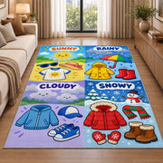 weather clothing match rug displayed in a sunlit lounge beside a sofa