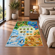 animal habitat matching activity rug displayed in a bedroom beside the bed