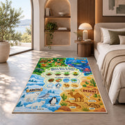 animal habitat matching activity rug displayed in a bedroom in sunlight