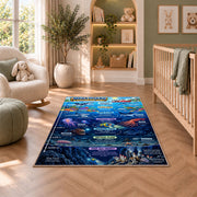 ocean zones exploration rug displayed in a nursery beside an upholstered chair