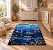 ocean zones exploration rug displayed in a nursery beside a crib