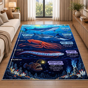 giant squid deep ocean rug displayed in a sunlit lounge beside a sofa