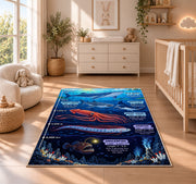 giant squid deep ocean rug displayed in a nursery beside a crib