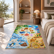 animal habitat matching discovery chart rug displayed in a bedroom in sunlight