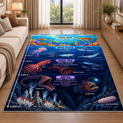 underwater ocean explorer rug displayed in a sunlit lounge beside a sofa