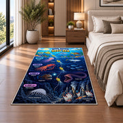 submarine deep sea discovery rug displayed in a bedroom beside the bed