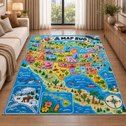 usa nature state map rug displayed in a sunlit lounge beside a sofa