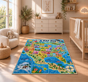 usa nature state map rug displayed in a nursery beside a crib