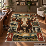 Farmhouse Cow Heritage Collage area rug shown in a home office