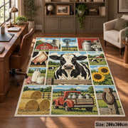 Cow and Tractor Farm Grid area rug shown in a home office