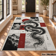Ink Dragon Graphic area rug shown in a foyer