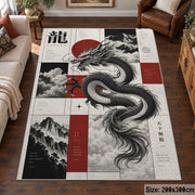 Ink Dragon Graphic area rug shown in a living room