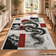 Ink Dragon Graphic area rug shown in a dining room