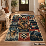 Dog Portrait Adventure Grid area rug shown in a entryway