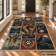 Dog Portrait Adventure Grid area rug shown in a foyer