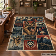 Dog Portrait Adventure Grid area rug shown in a home office