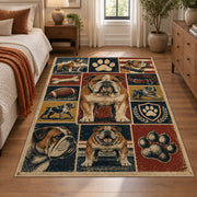 Dog Breed Patchwork area rug shown in a bedroom