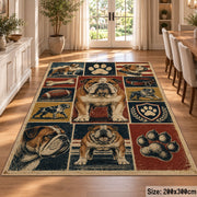 Dog Breed Patchwork area rug shown in a dining room