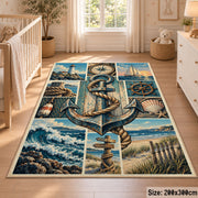 Nautical Anchor Patchwork area rug shown in a nursery