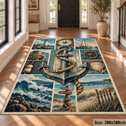 Nautical Anchor Patchwork area rug shown in a foyer