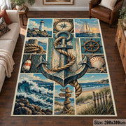 Nautical Anchor Patchwork area rug shown in a living room