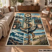 Nautical Anchor Patchwork area rug shown in a lounge