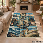 Nautical Anchor Patchwork area rug shown in a sitting room
