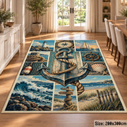 Nautical Anchor Patchwork area rug shown in a dining room