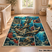 Ocean Anchor Collage area rug shown in a nursery