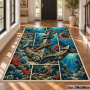 Ocean Anchor Collage area rug shown in a foyer