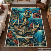 Ocean Anchor Collage area rug shown in a living room
