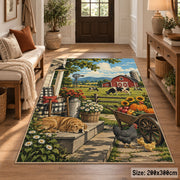 Farm Harvest Still Life area rug shown in a entryway
